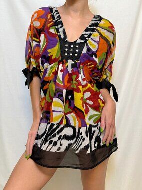 Multicolor print sheer babydoll dress